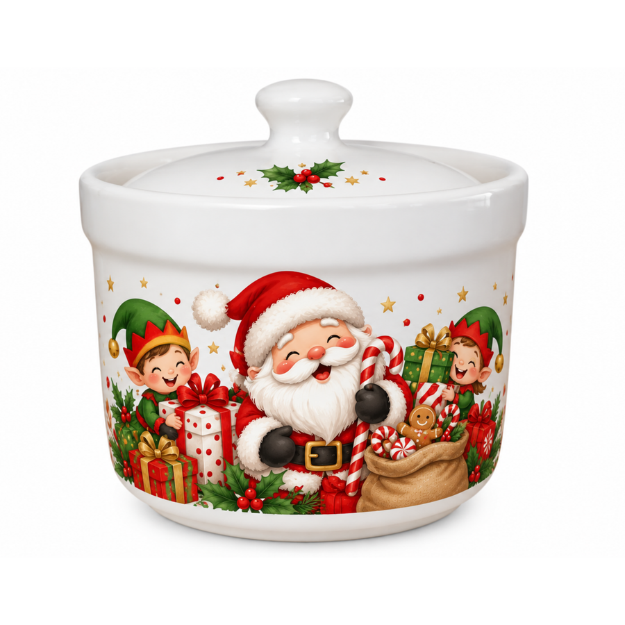 Dulcero Navideño de Cerámica con Tapa – Diseño Viejito Pascuero