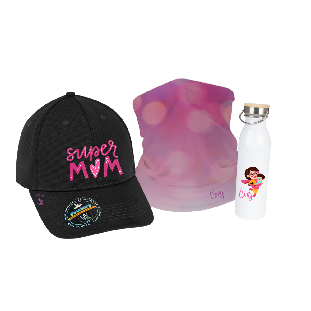 Pack Mamá Trekking: Bandana + Gorro UV + Botella
