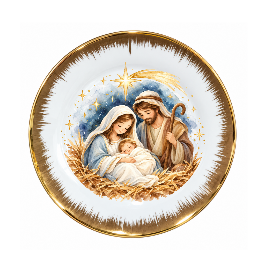 Plato Decorativo Navideño con Pesebre – Sagrada Familia