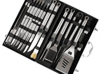 Set Parrilla Deluxe BBQ Metálico 24 Piezas – Acero Inoxidable con Estuche