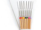 Set 8 Tenedores Telescópicos BBQ con Mango de Madera y Bolsa – Asados y Camping
