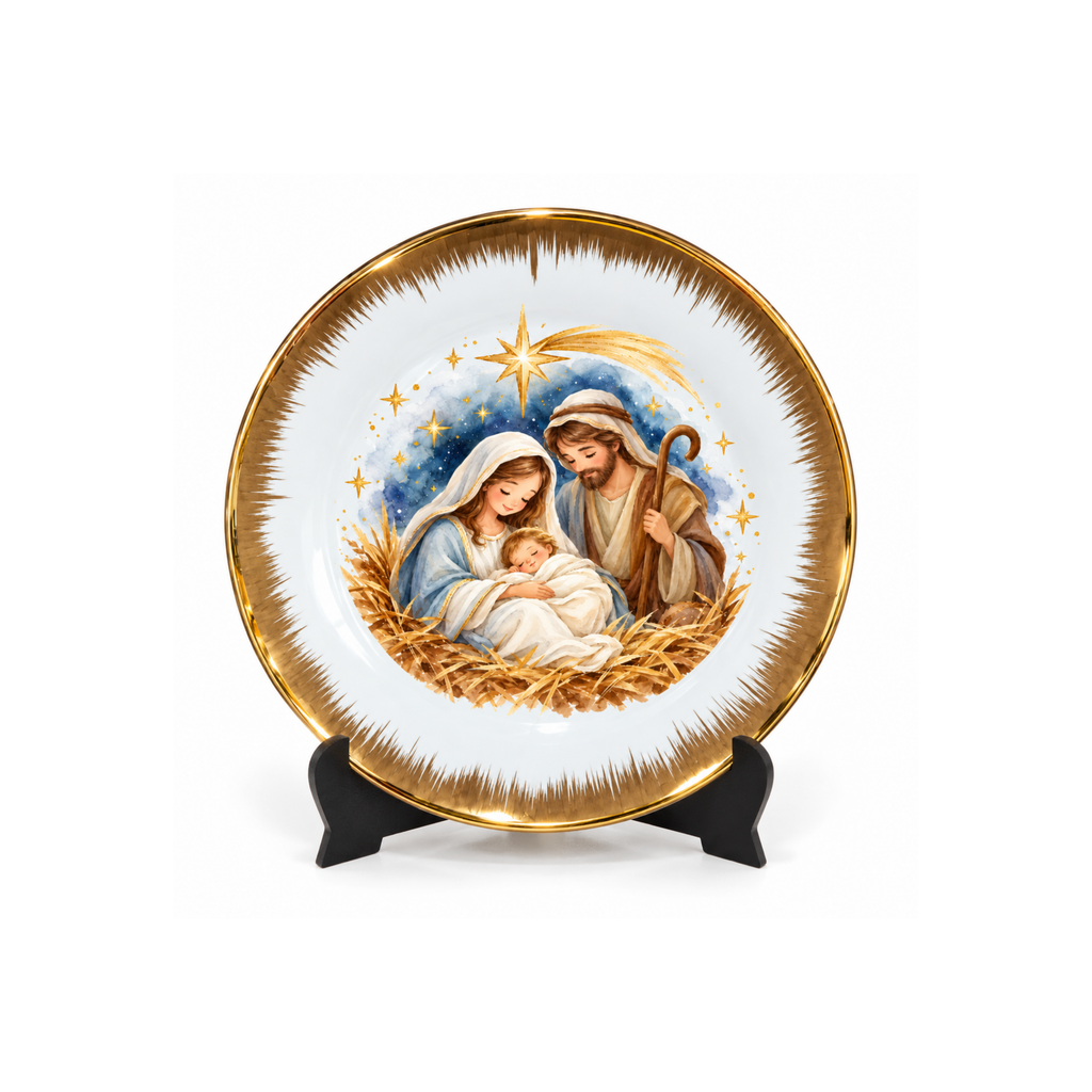 Plato Decorativo Navideño con Pesebre – Sagrada Familia