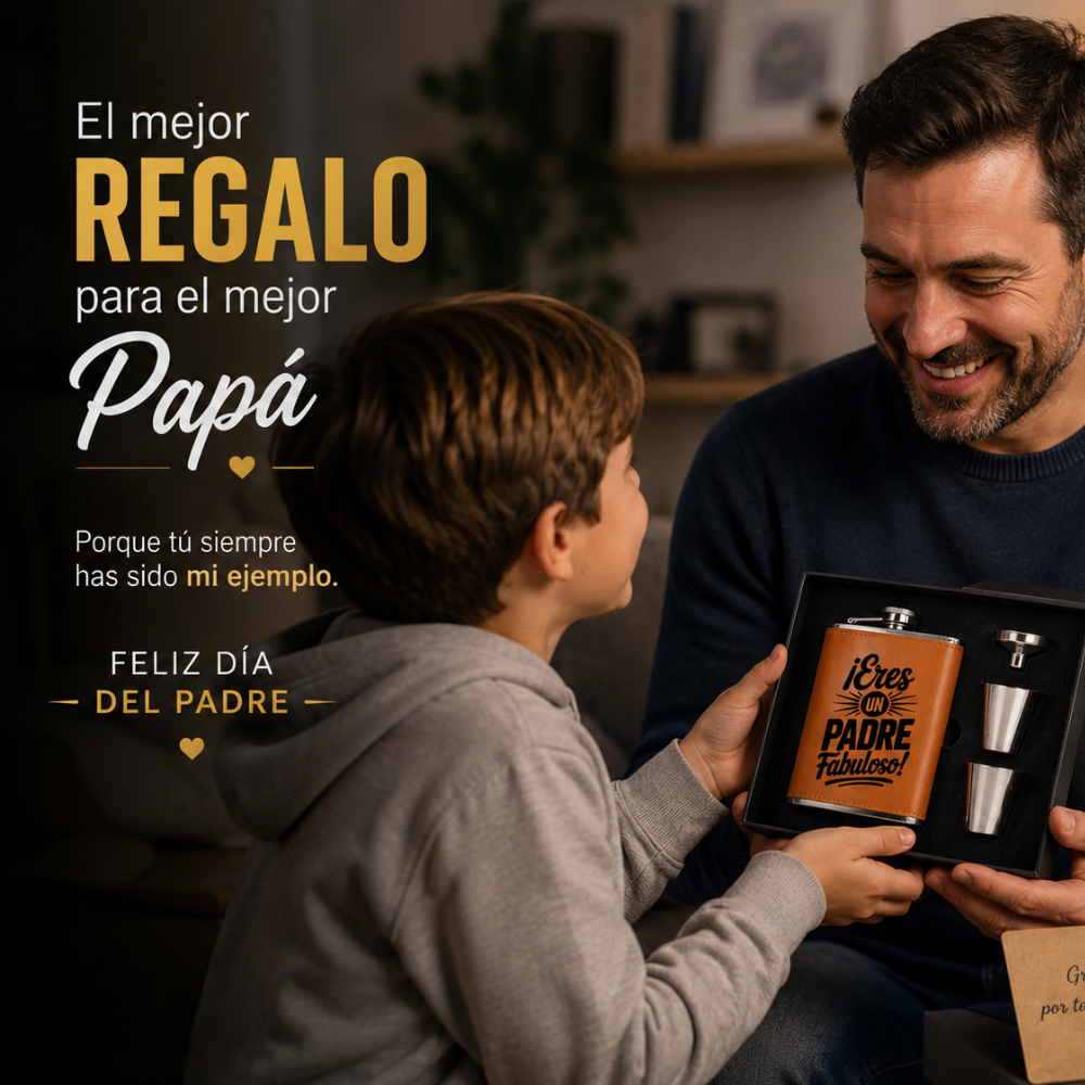 PETACA PERSONALIZADA + VASITOS DÍA DEL PADRE
