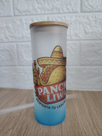 Botella Vidrio Borosilicato Sublimación, tapa Bamboo 500cc