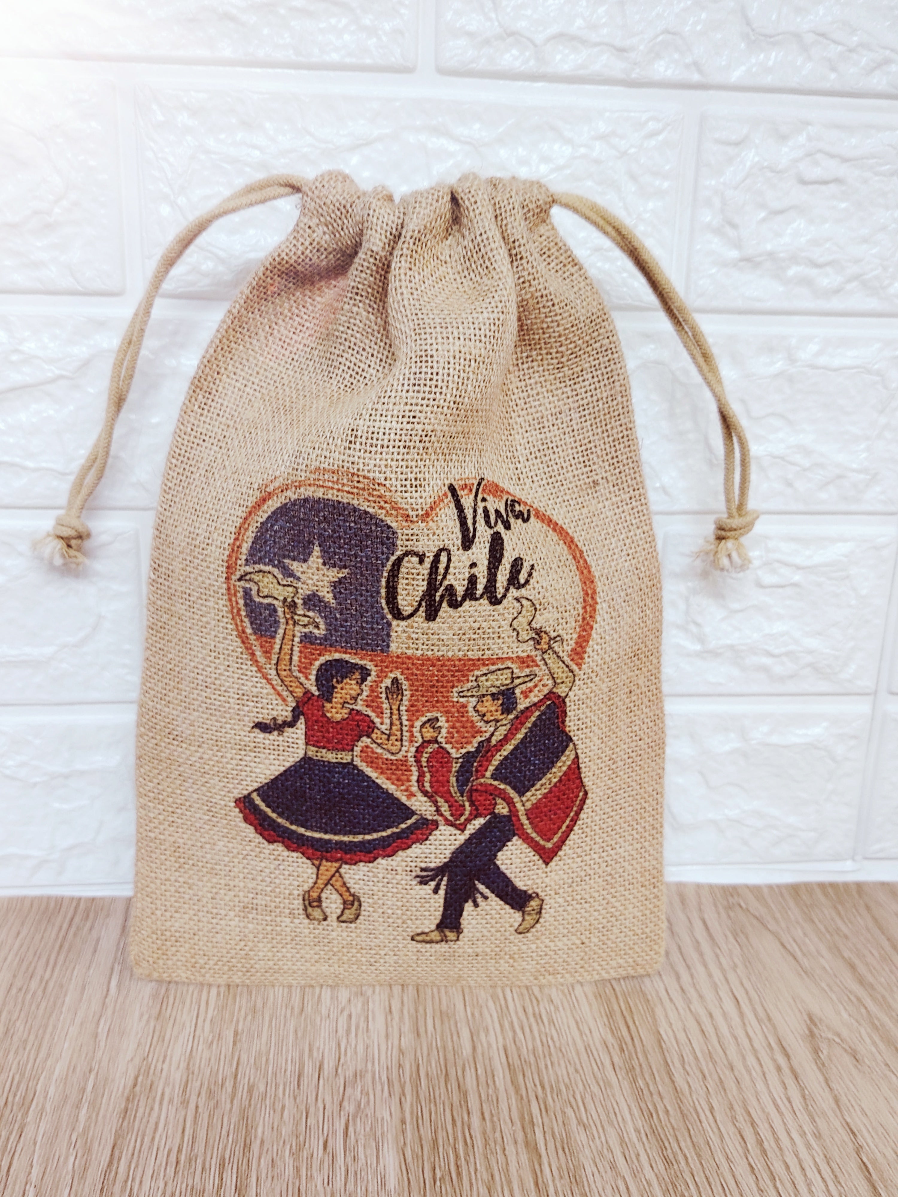 Saco de yute grande Fiestas patrias Chile 40x30cm