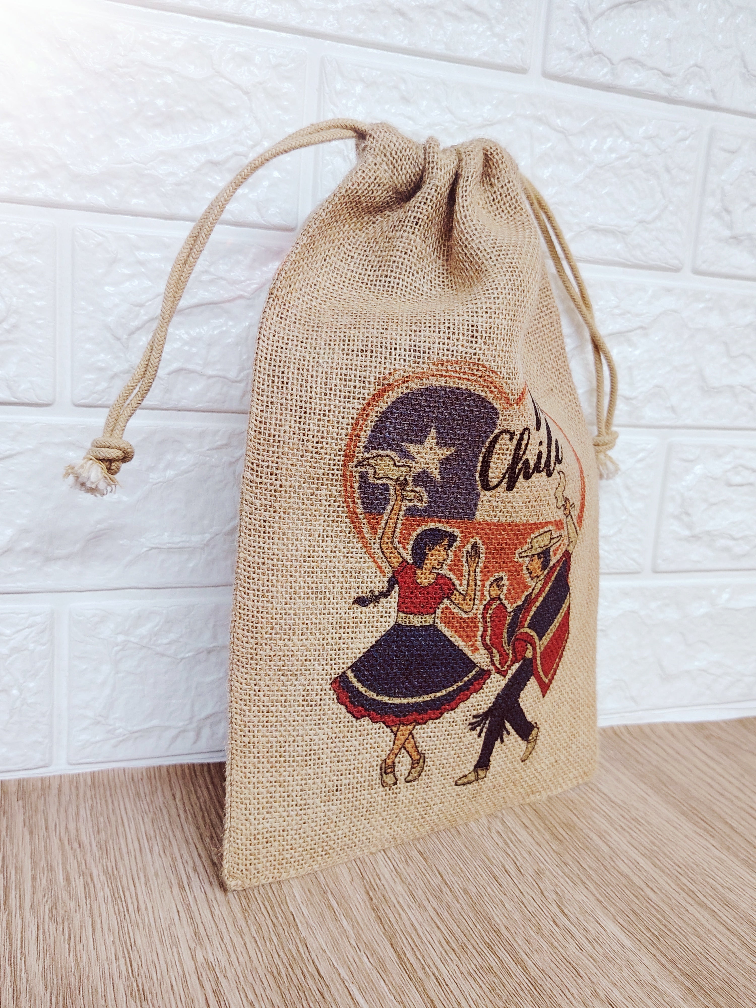 Saco de yute grande Fiestas patrias Chile 40x30cm