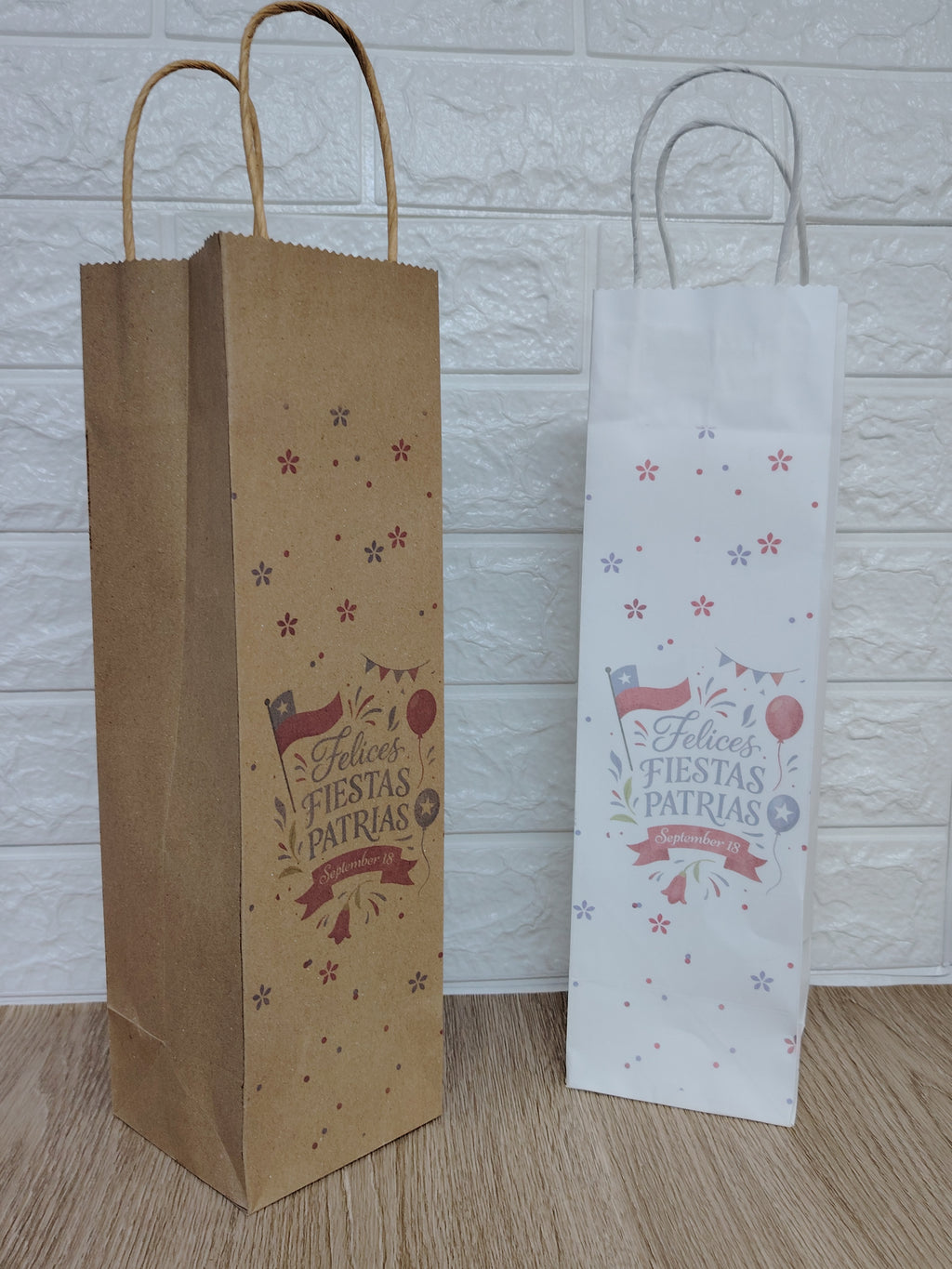 Pack 12 Bolsa de papel para botella de vino fiestas patrias Chile