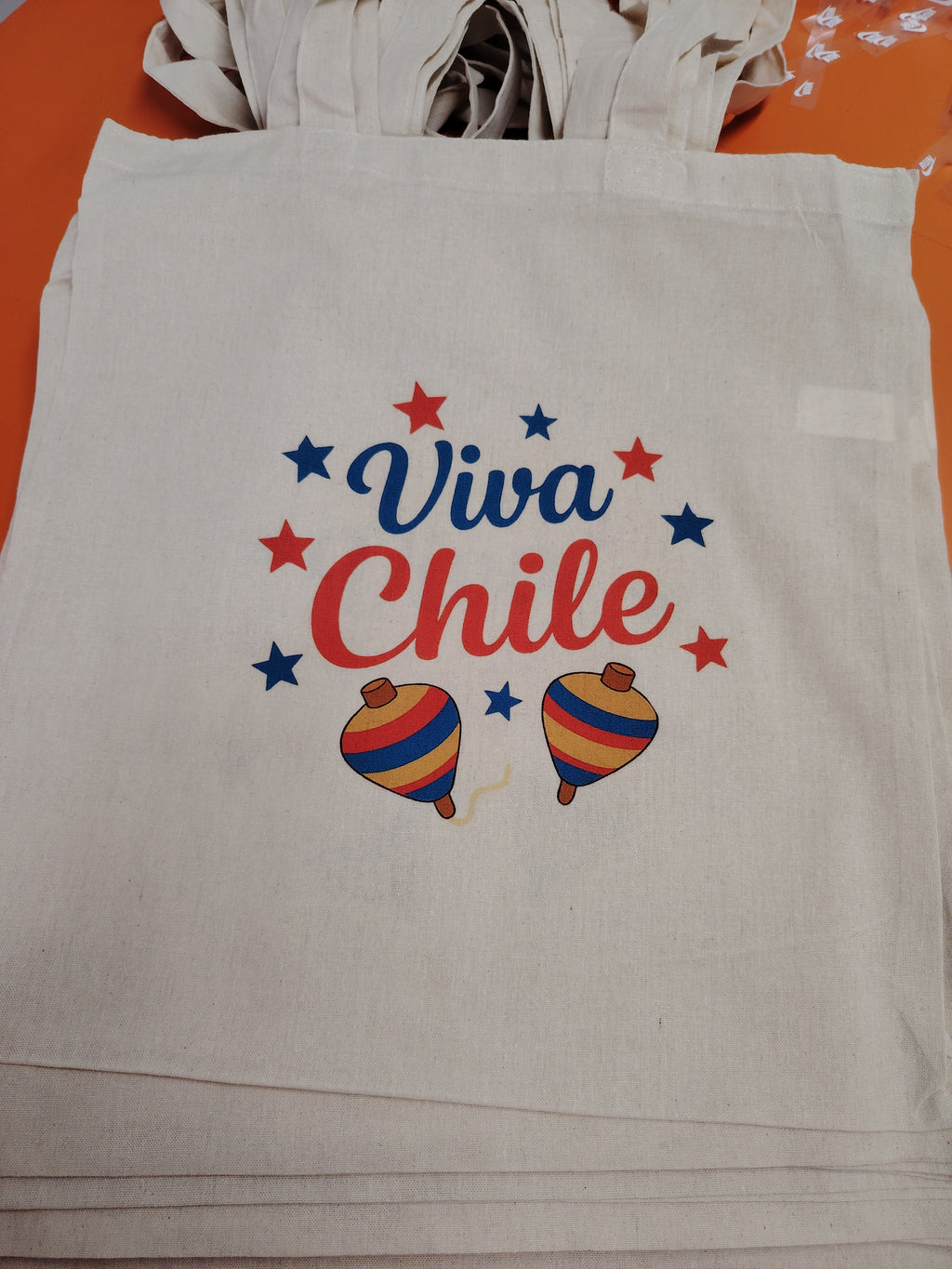 Bolsa Reutilizable Algodón y Poliéster 38x42cm – Diseño Estampado “Viva Chile
