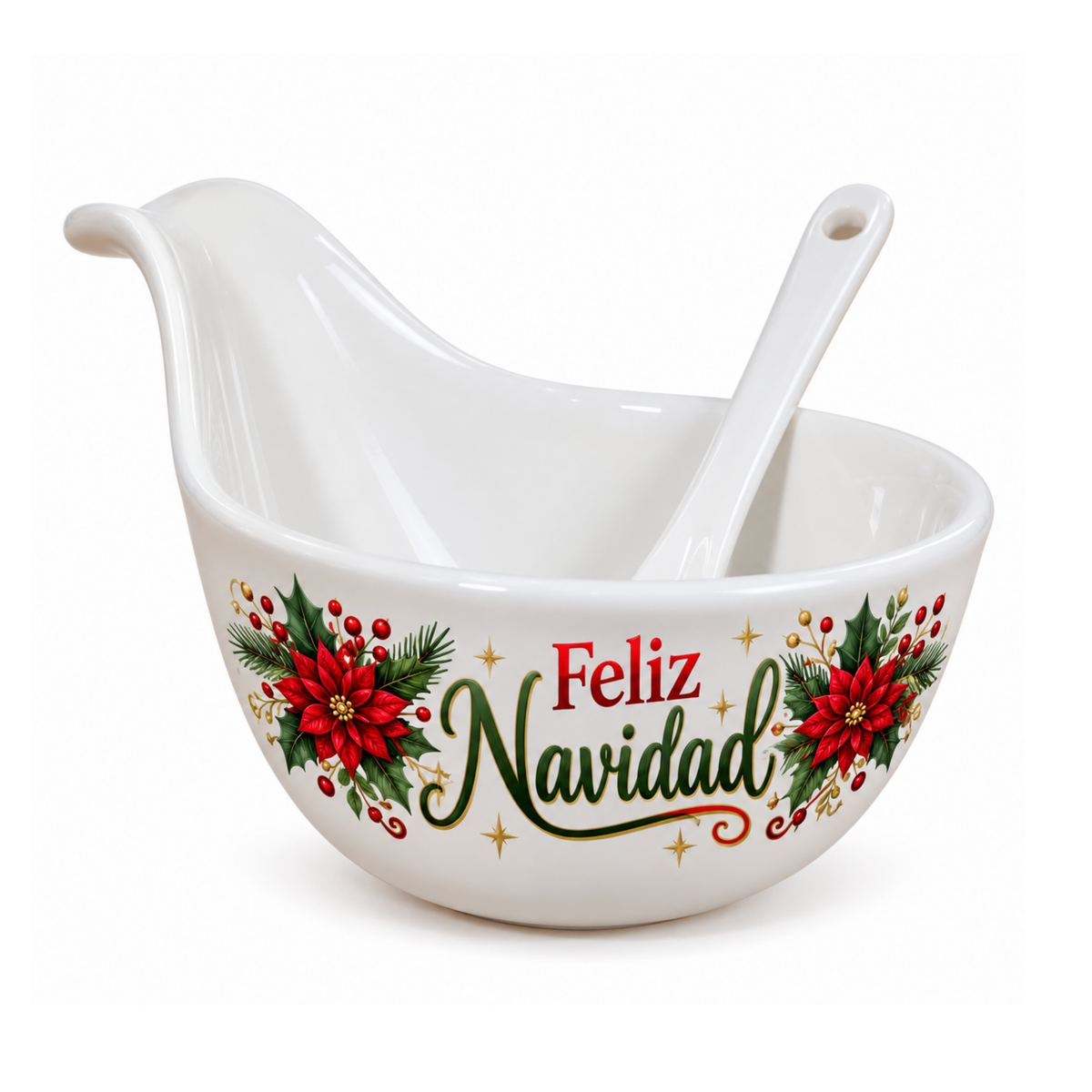 Salsero Navideño de Cerámica con Cuchara – Feliz Navidad