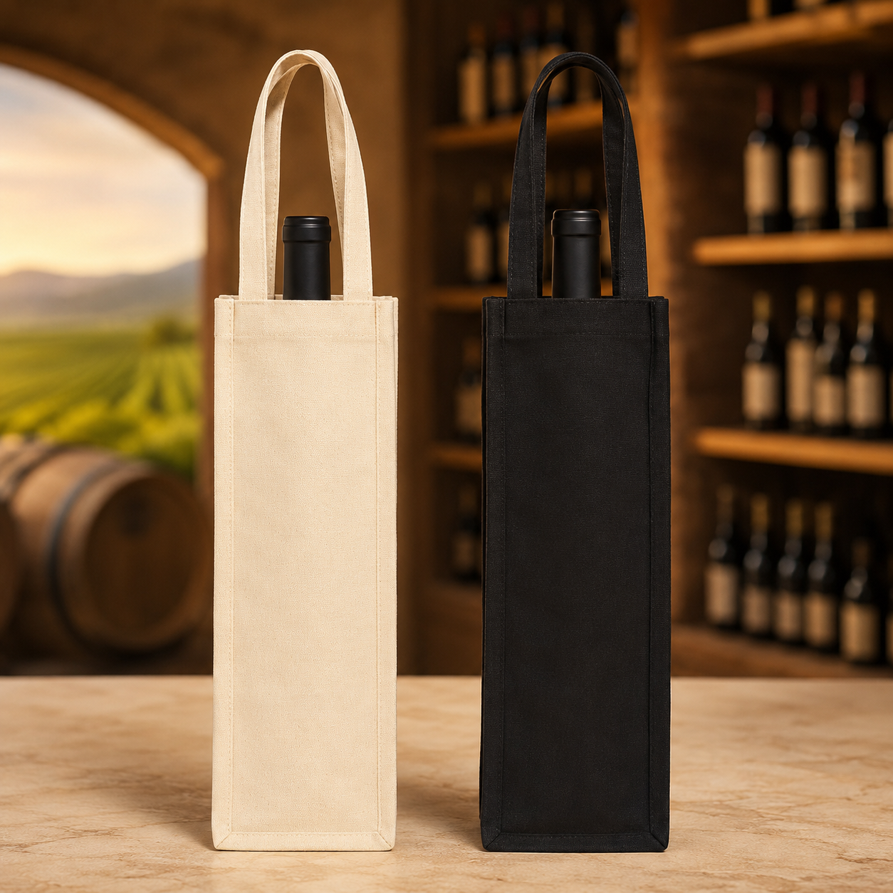 Mockup de Bolsa Botella Vino 100% Algodón Canvas