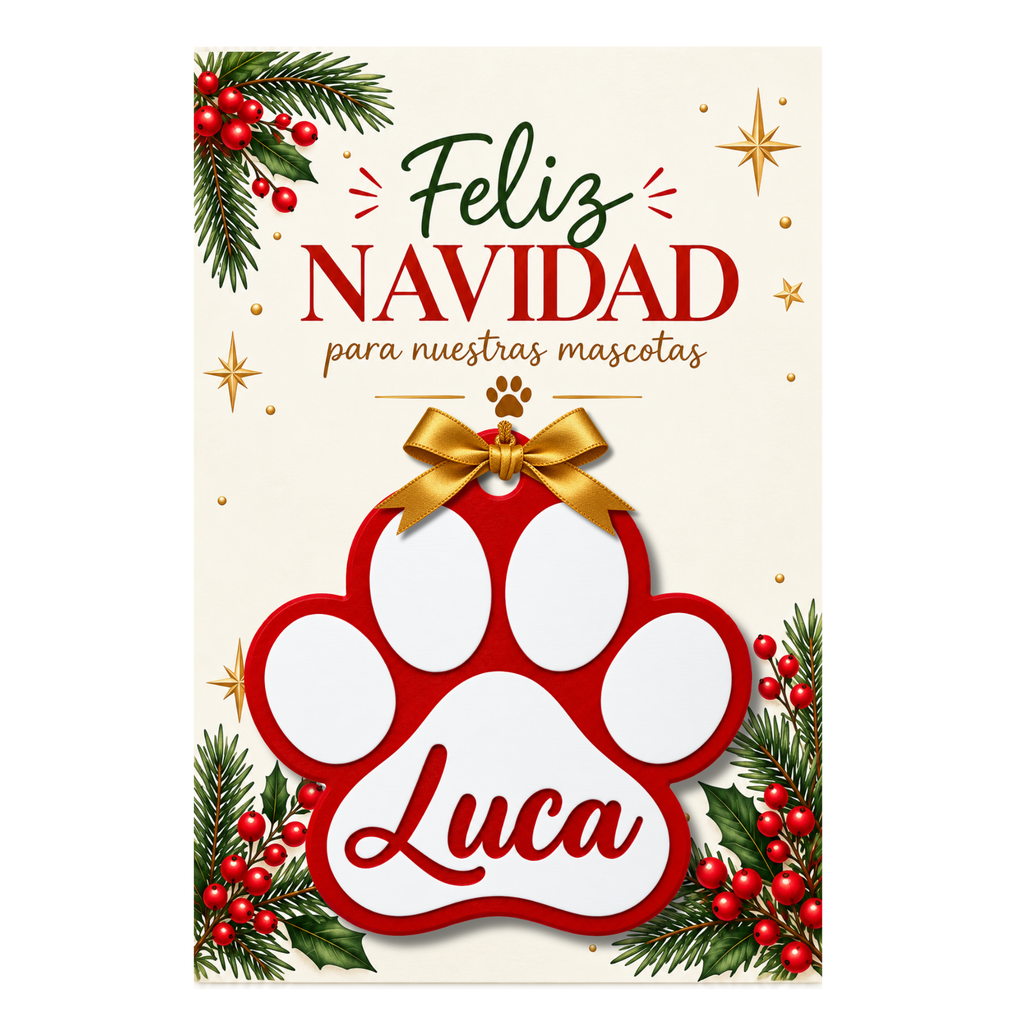 Adorno Navideño Patita de Mascota con Nombre