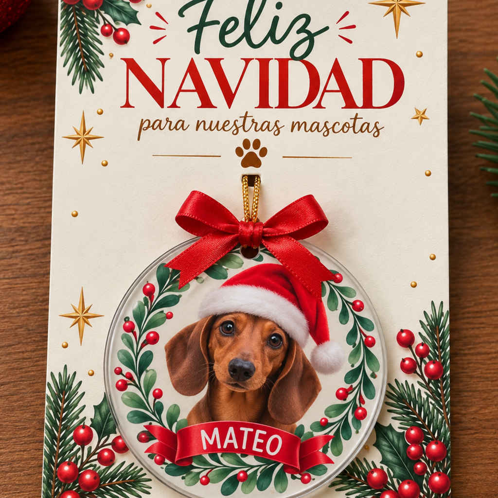 Esfera Navideña Personalizada con Foto de Mascota y Nombre