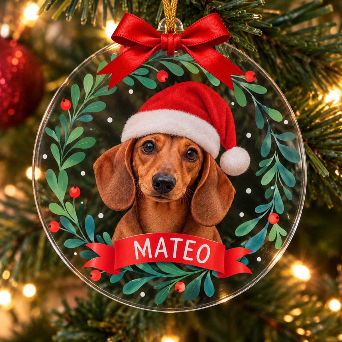 Esfera Navideña Personalizada con Foto de Mascota y Nombre