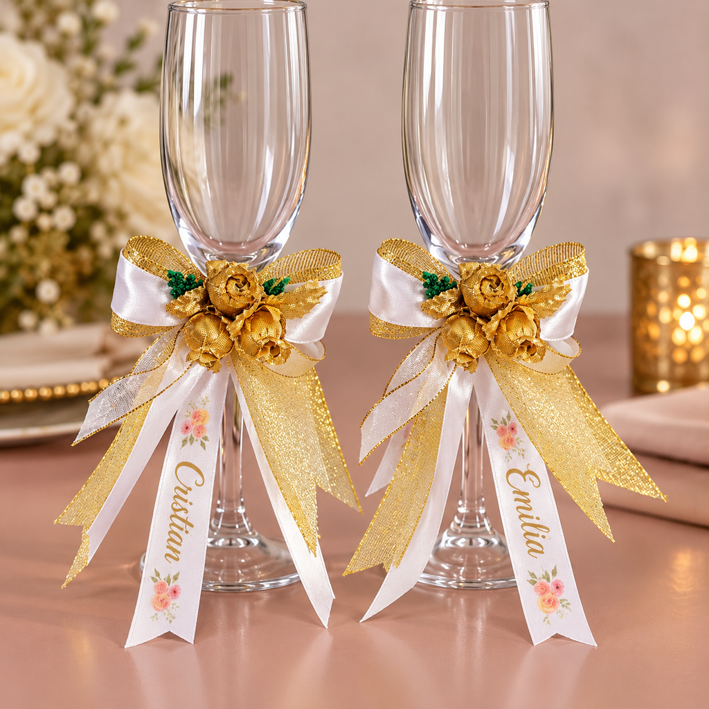 Pack 2 Copas Matrimonio Personalizadas + Cinta Decorativa