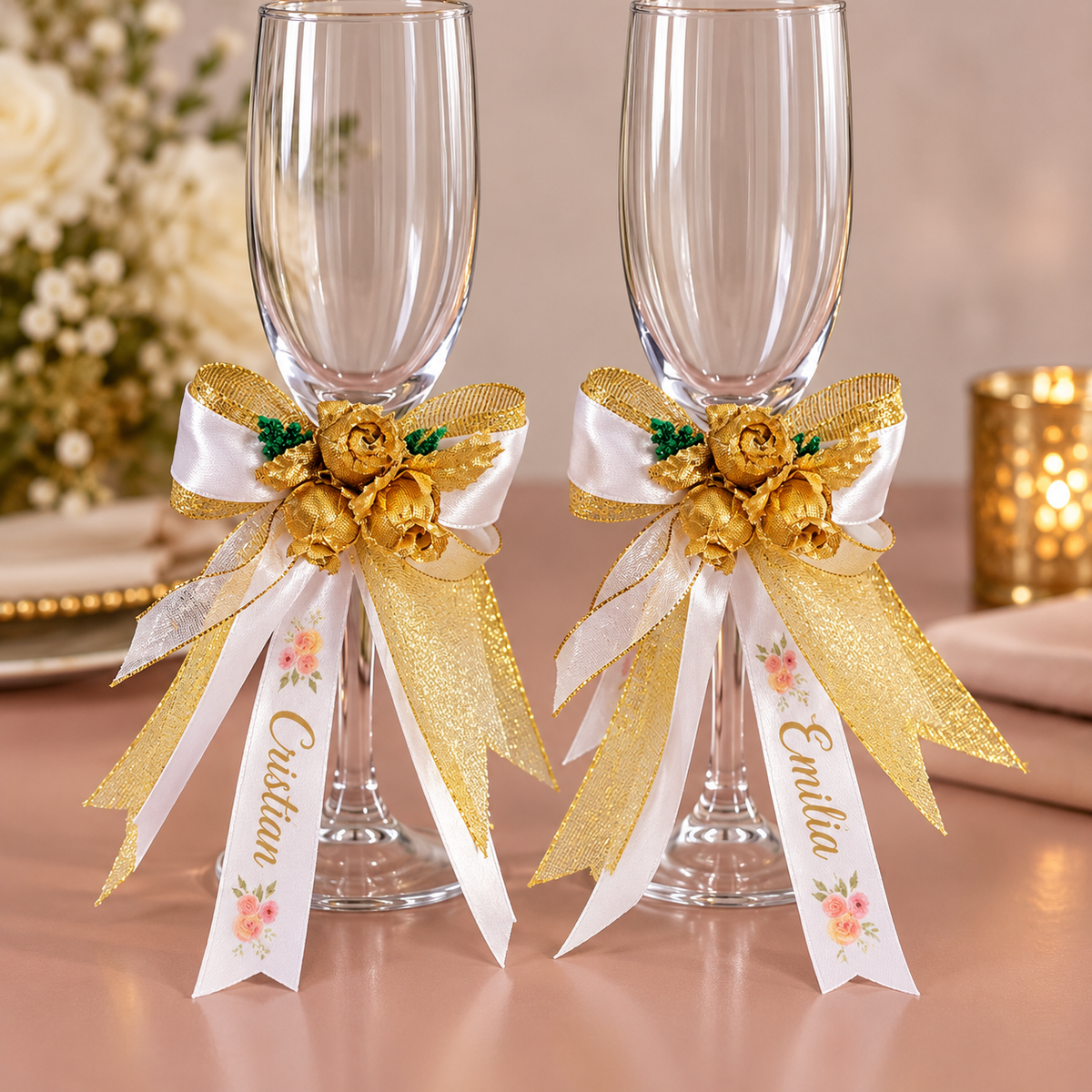 Pack 2 Copas Matrimonio Personalizadas + Cinta Decorativa