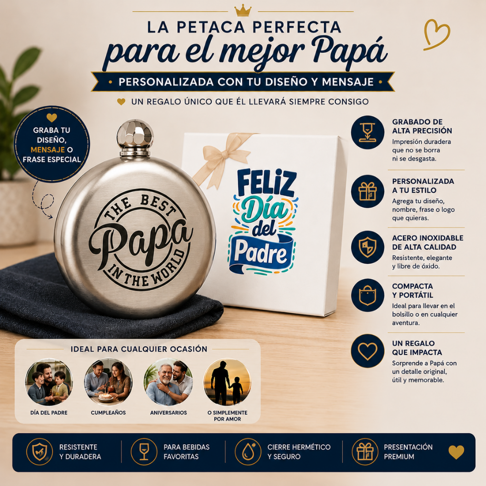 PETACA REDONDA PERSONALIZADA + CAJA DÍA DEL PADRE