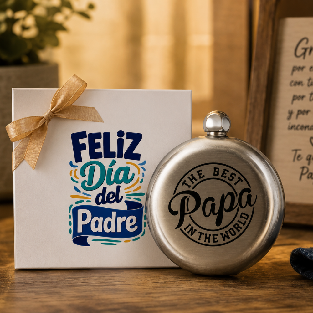 PETACA REDONDA PERSONALIZADA + CAJA DÍA DEL PADRE
