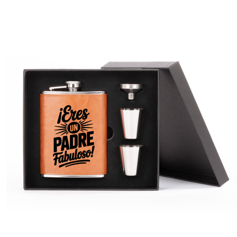PETACA PERSONALIZADA + VASITOS DÍA DEL PADRE