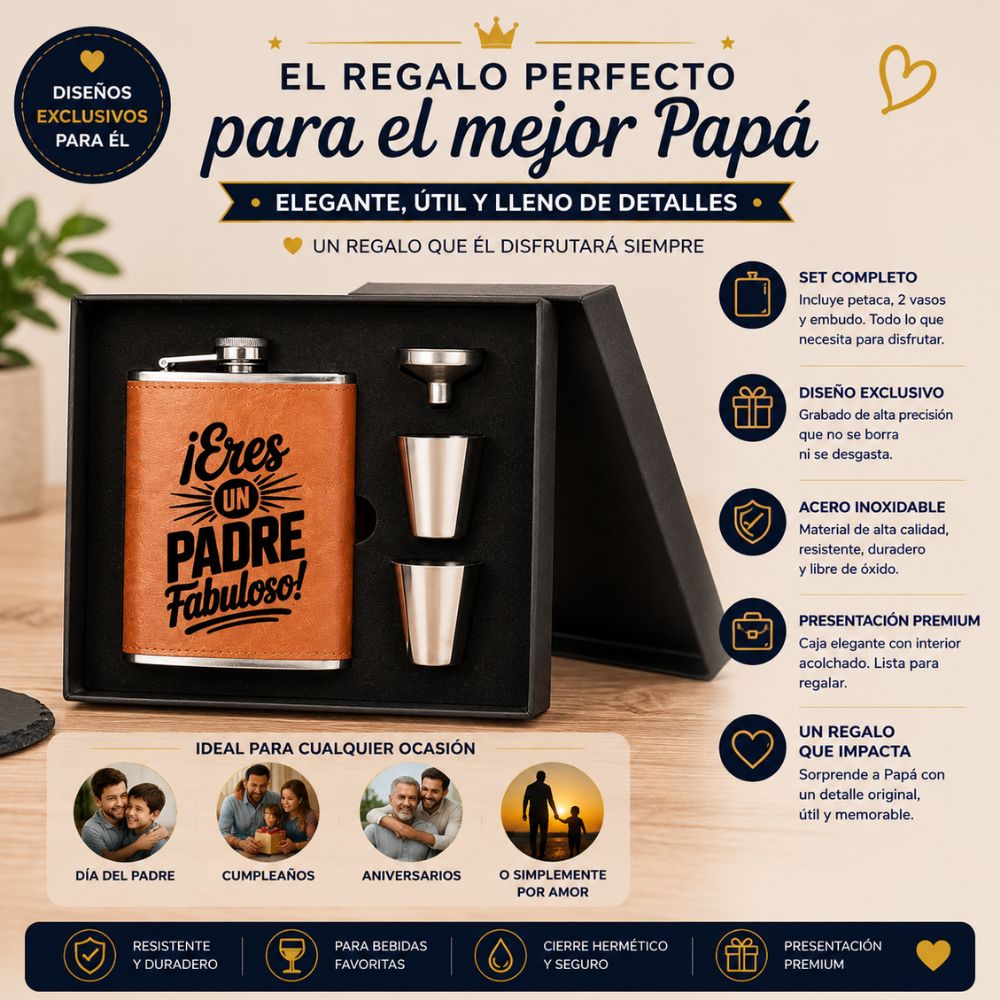 PETACA PERSONALIZADA + VASITOS DÍA DEL PADRE