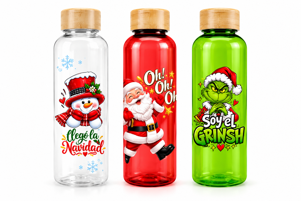 Botella PET tapa bamboo de Navidad