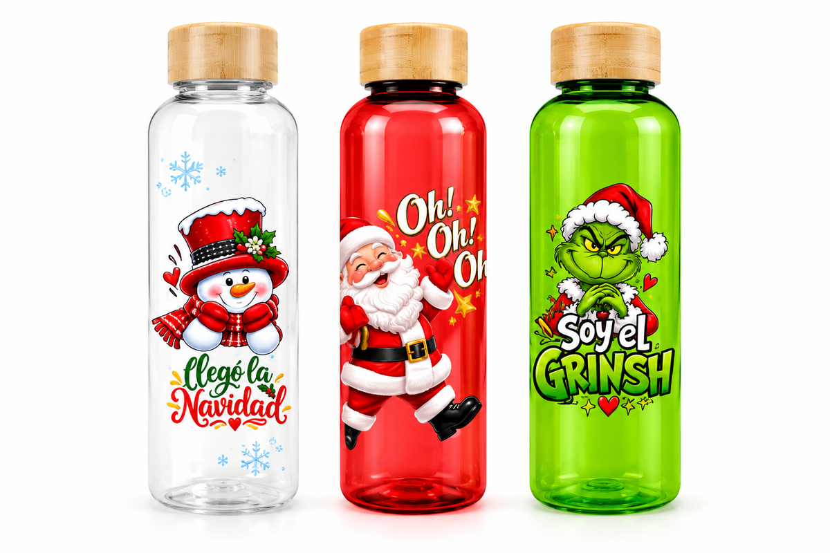 Botella PET tapa bamboo de Navidad