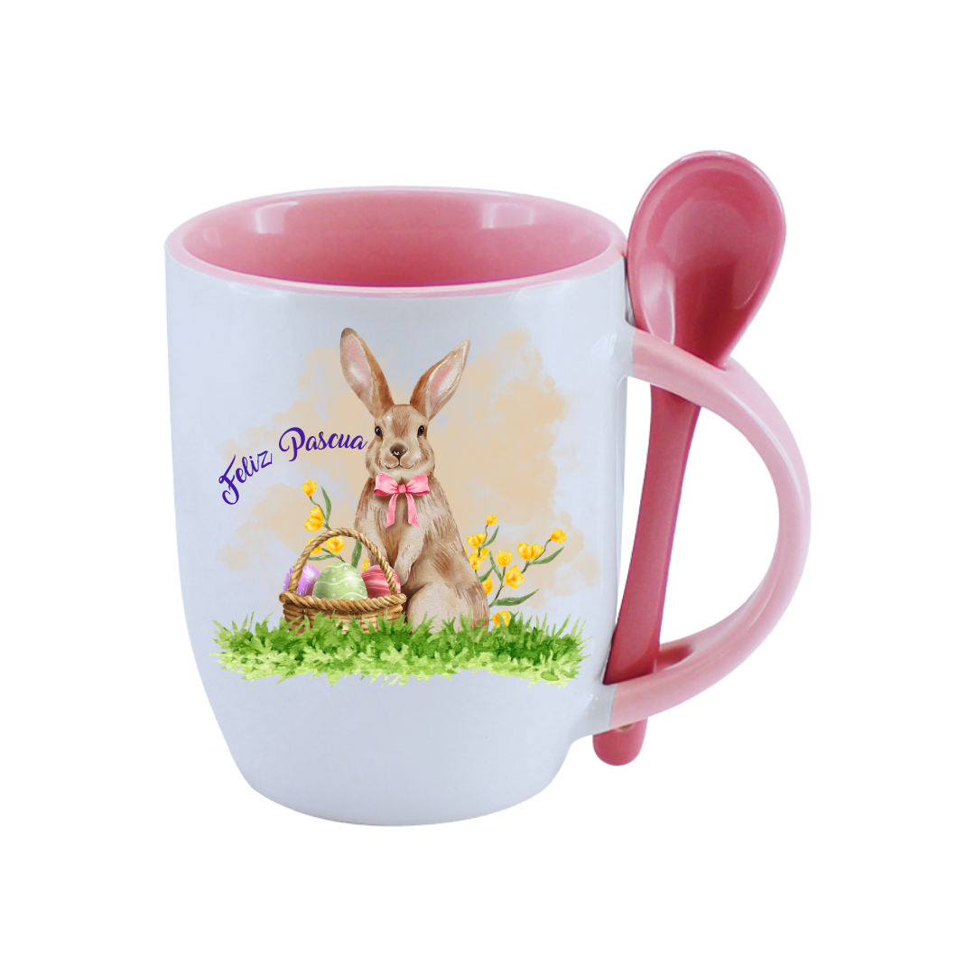 TAZA CON CUCHARA CONEJO DE PASCUA