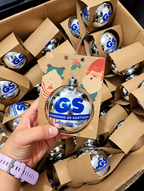 Esfera Navideña Personalizada Con Packaging y Cinta Personalizada