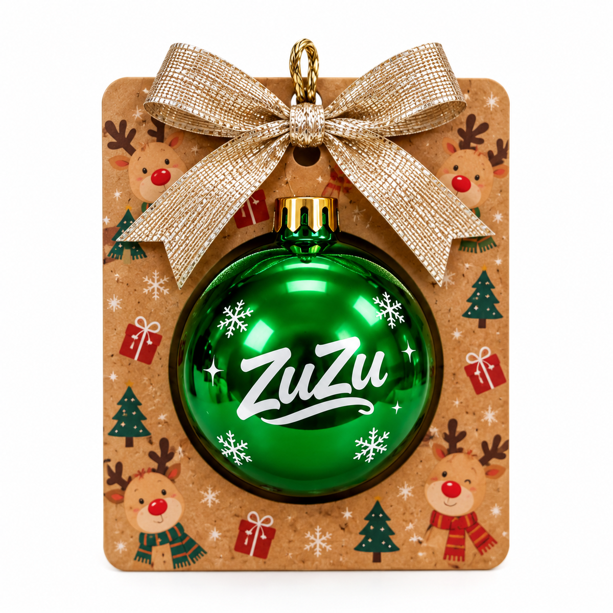 Esfera Navideña Personalizada Con Packaging y Cinta Personalizada
