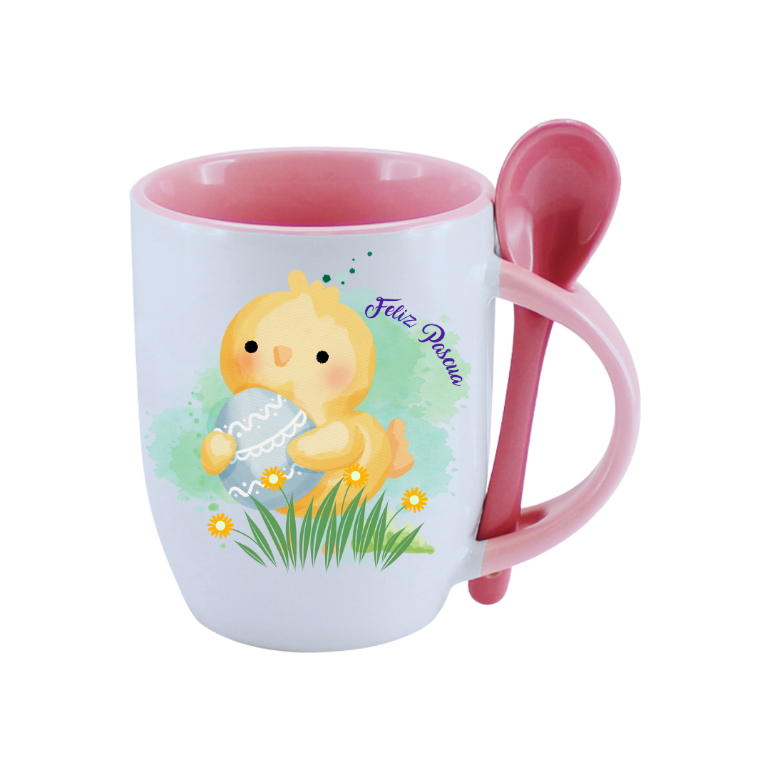 TAZA CON CUCHARA CONEJO DE PASCUA