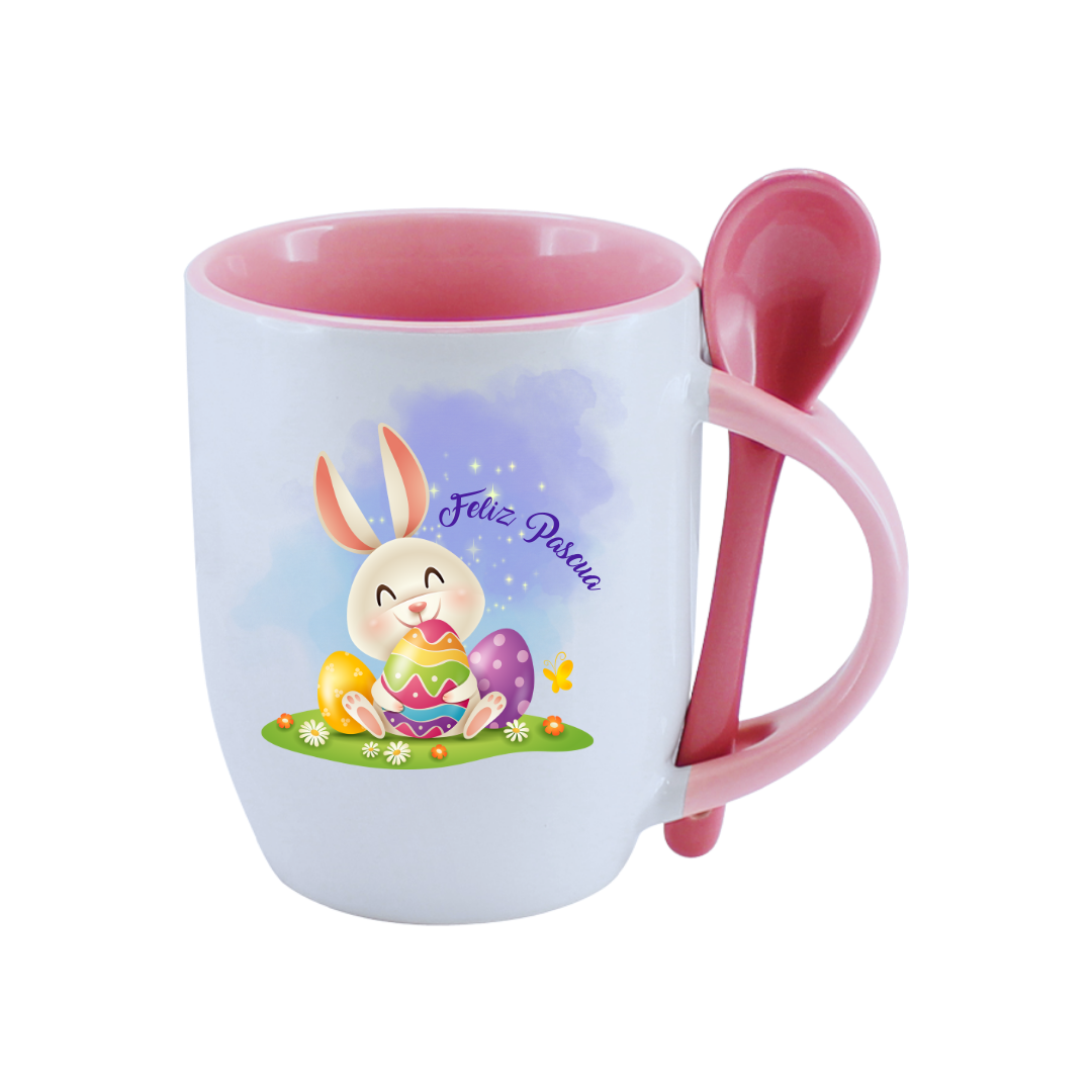 TAZA CON CUCHARA CONEJO DE PASCUA
