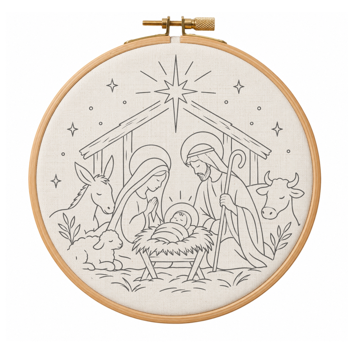 Bastidor Navideño con Tela Impresa para Pintar o Bordar – 20 cm