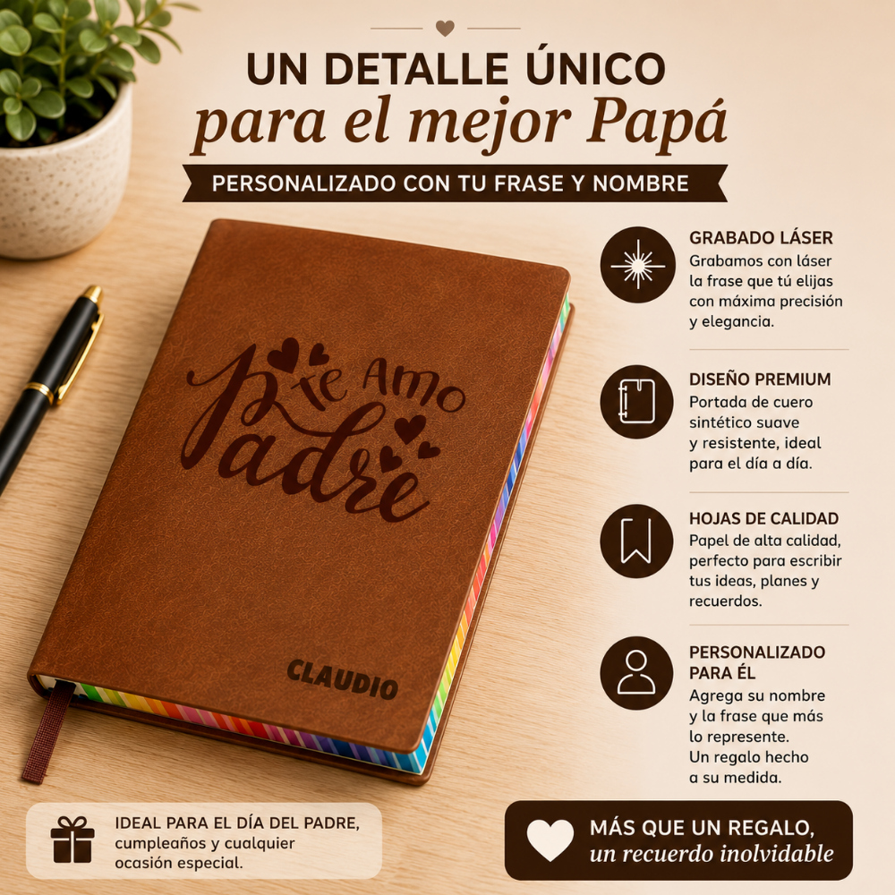 LIBRETA ECOCUERO + BOLÍGRAFO METÁLICO DÍA DEL PADRE