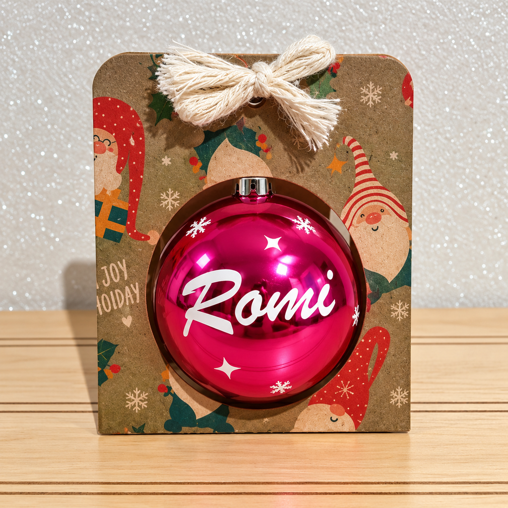 Esfera Navideña Personalizada Con Packaging y Cinta Personalizada