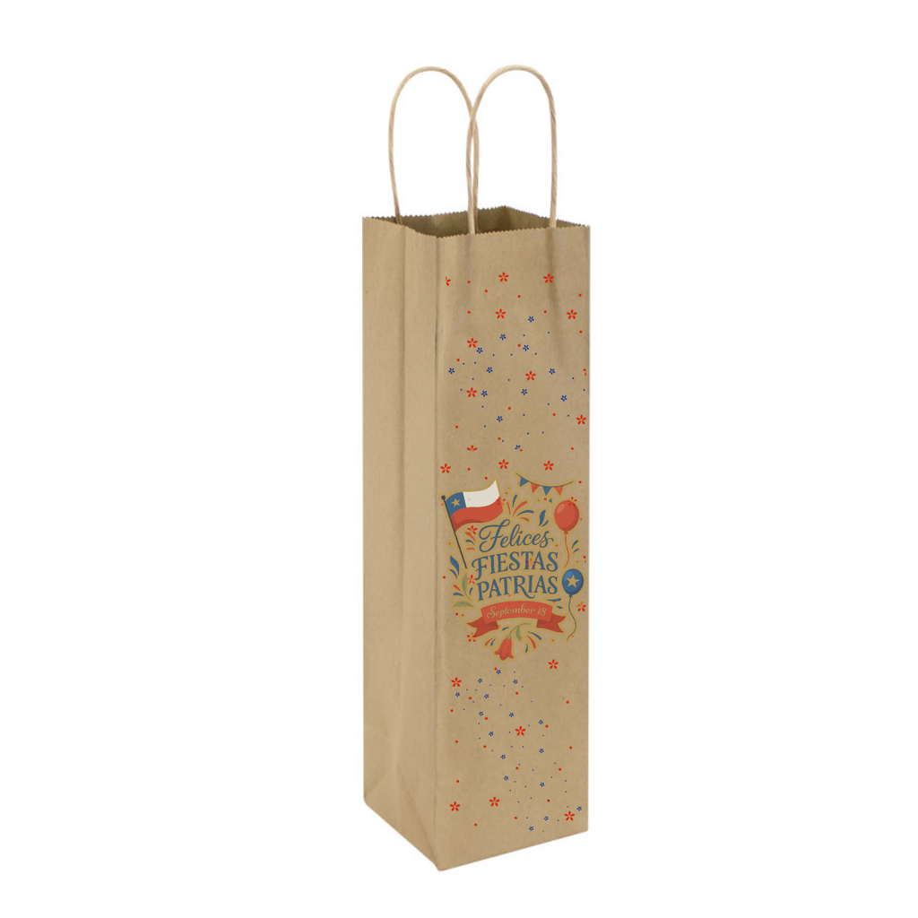 Pack 12 Bolsa de papel para botella de vino fiestas patrias Chile