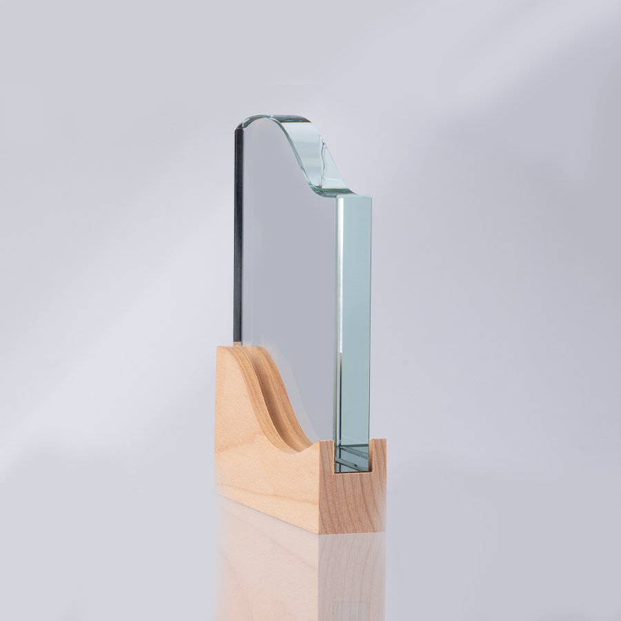 Trofeo Galvano de Madera y Cristal "Curve"