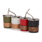 Vaso Térmico metálico CAMP 300cc. con Bombilla y Grip de Madera.