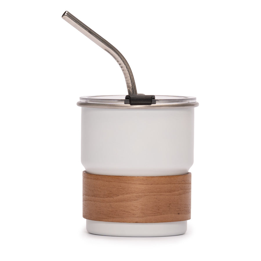 Vaso Térmico metálico CAMP 300cc. con Bombilla y Grip de Madera.