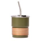 Vaso Térmico metálico CAMP 300cc. con Bombilla y Grip de Madera.