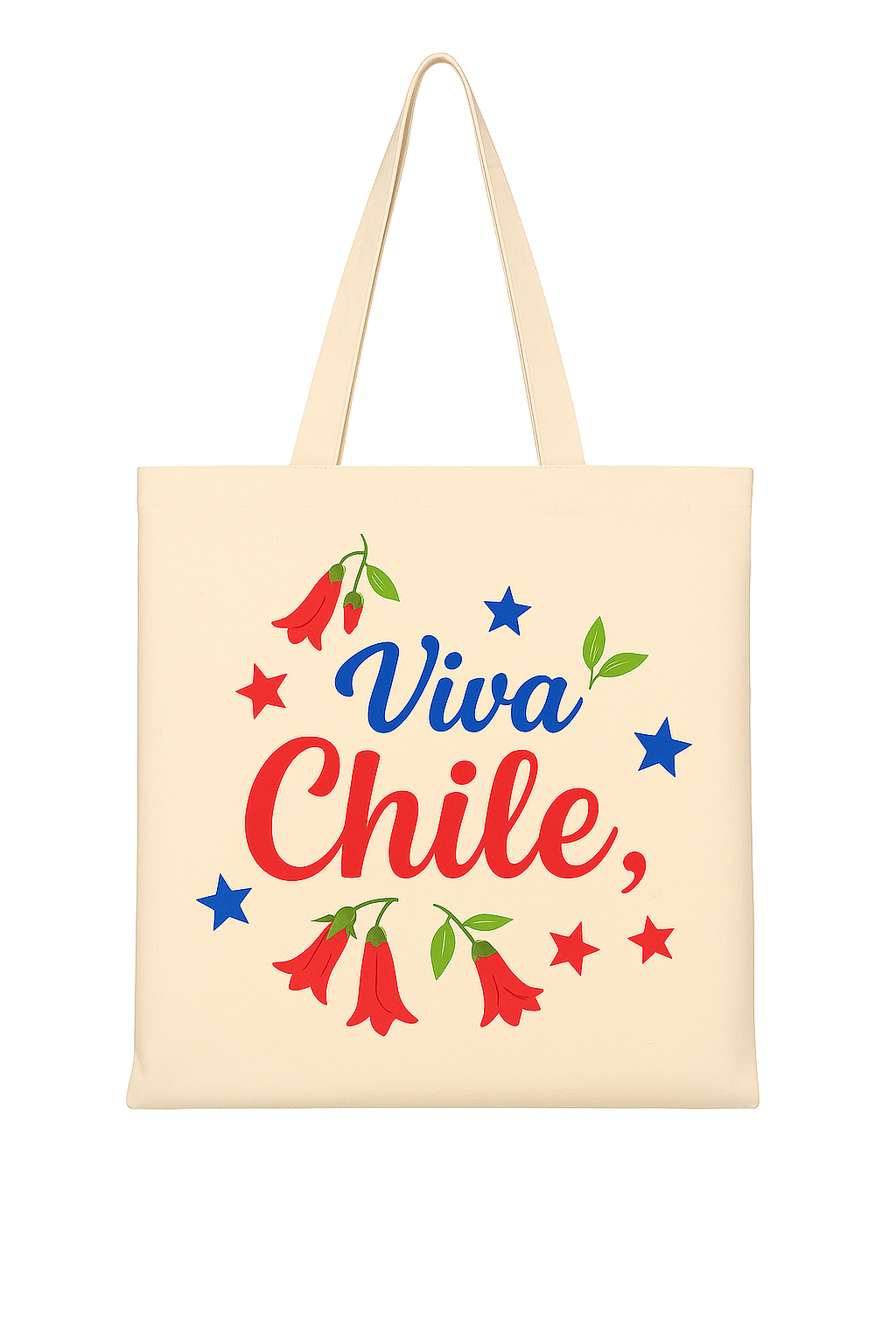Bolsa Reutilizable Algodón y Poliéster 38x42cm – Diseño Estampado “Viva Chile