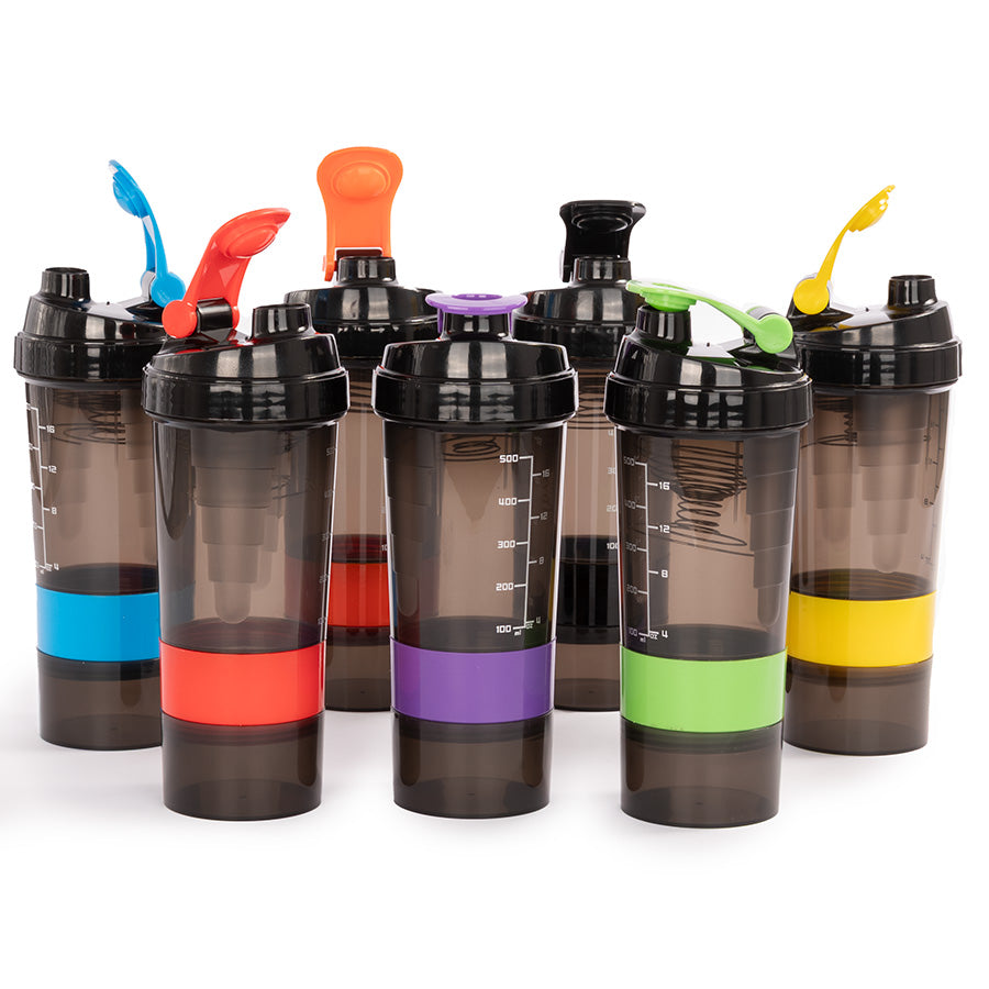 Vaso Gym para batidos proteína "SHAKE", con 4 compartimientos.
