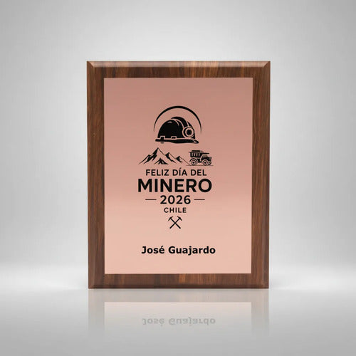 Trofeo Madera Encobrizado Personalizado Día Del Minero