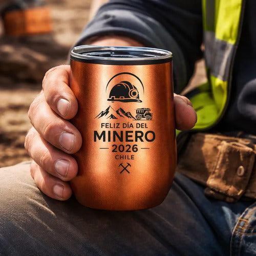 Mug Metálico Encobrizado 350cc Día Del Minero