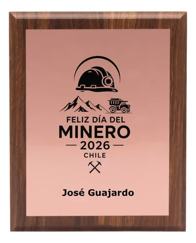 Trofeo Madera Encobrizado Personalizado Día Del Minero