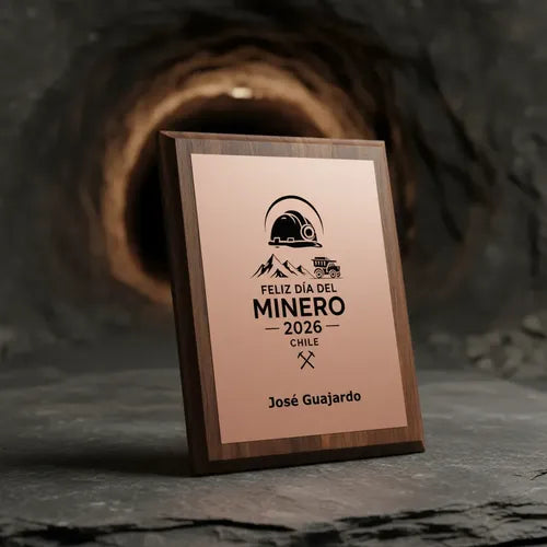 Trofeo Madera Encobrizado Personalizado Día Del Minero