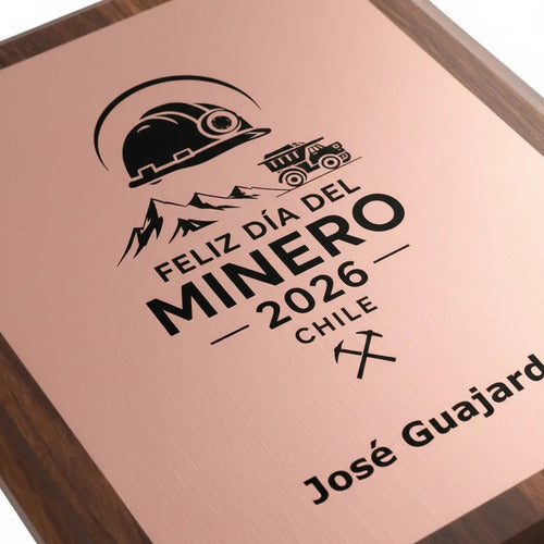Trofeo Madera Encobrizado Personalizado Día Del Minero