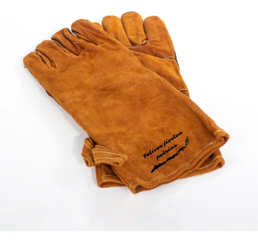 Par Guantes Parrilleros Cuero De Gamuza Fiestas Patrias