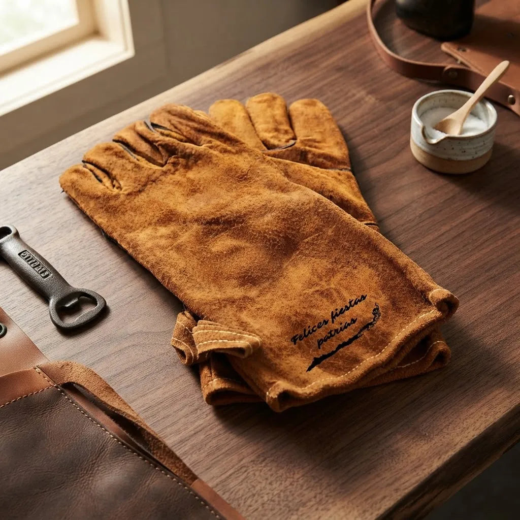 Par Guantes Parrilleros Cuero De Gamuza Fiestas Patrias