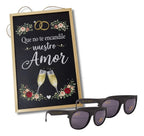 12 Lentes De Sol + Pizarra Personalizados Para Matrimonio Negro
