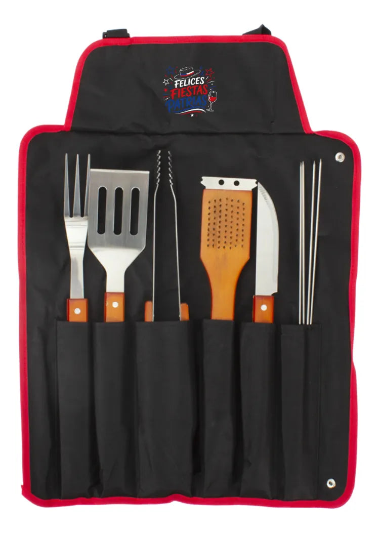 Delantal Parrillero Con 9 Herramientas Fiestas Patrias
