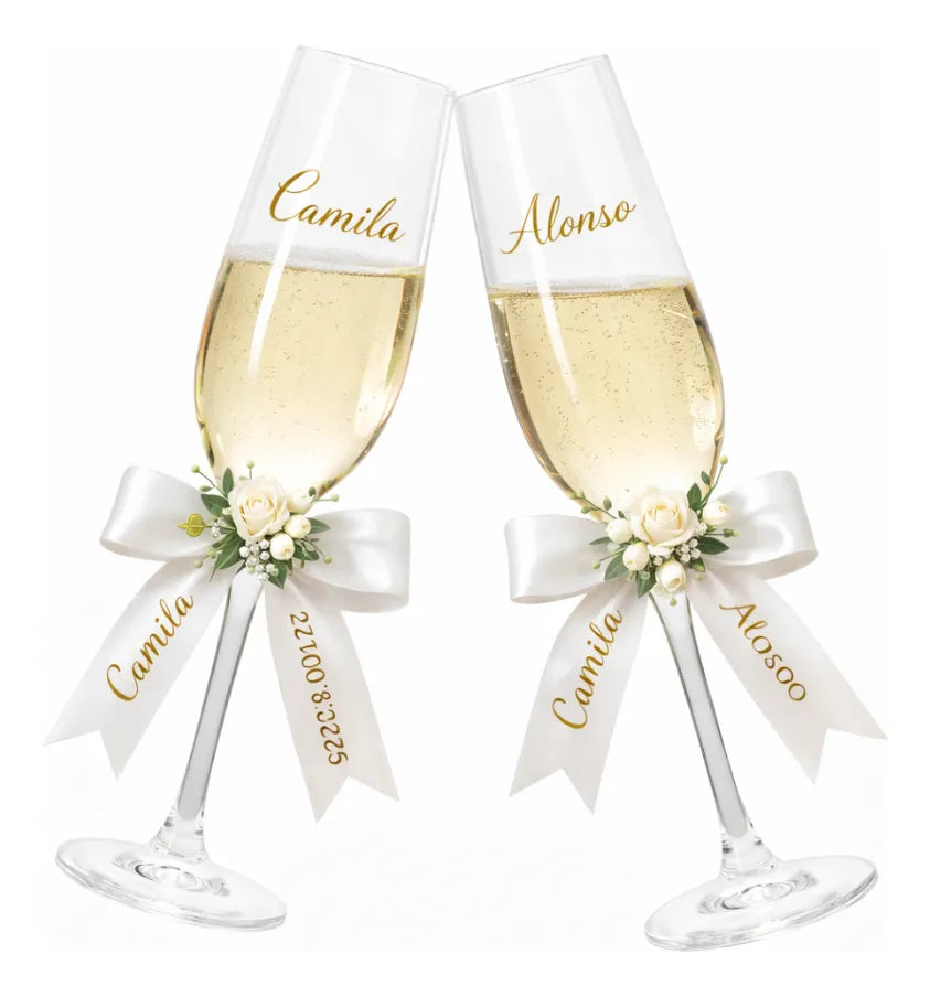 Pack 2 Copas Matrimonio Personalizadas + Cinta Decorativa